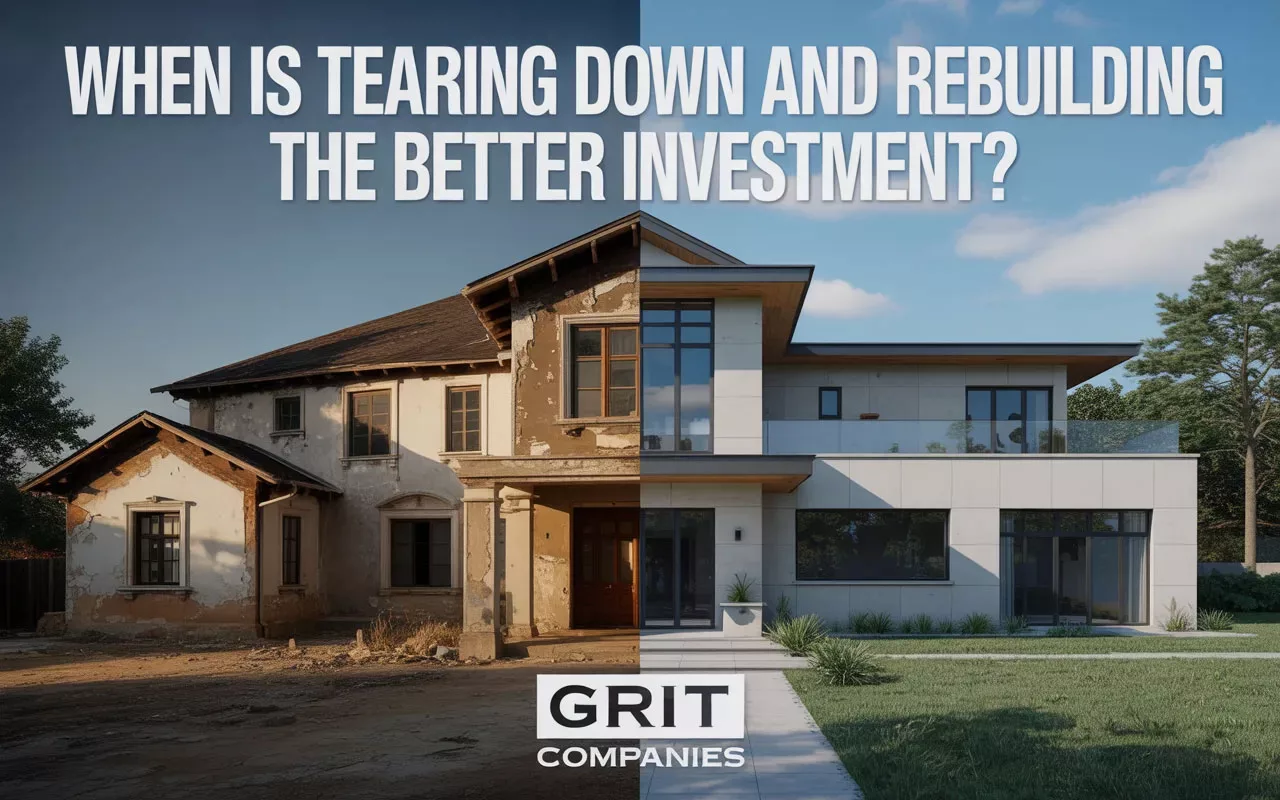 A luxurious, modern custom home exterior in Central Florida built by GRIT Companies, representing a teardown and rebuild project.